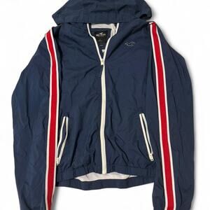 Hollister navy windbreaker jacket with red and white stripes Size Large